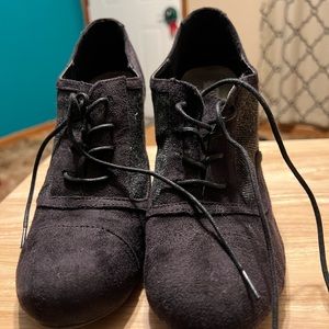 Black and grey ankle booties